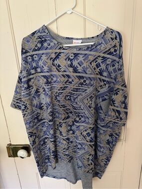 Casual Geometric Knit Top - Blue/Tan